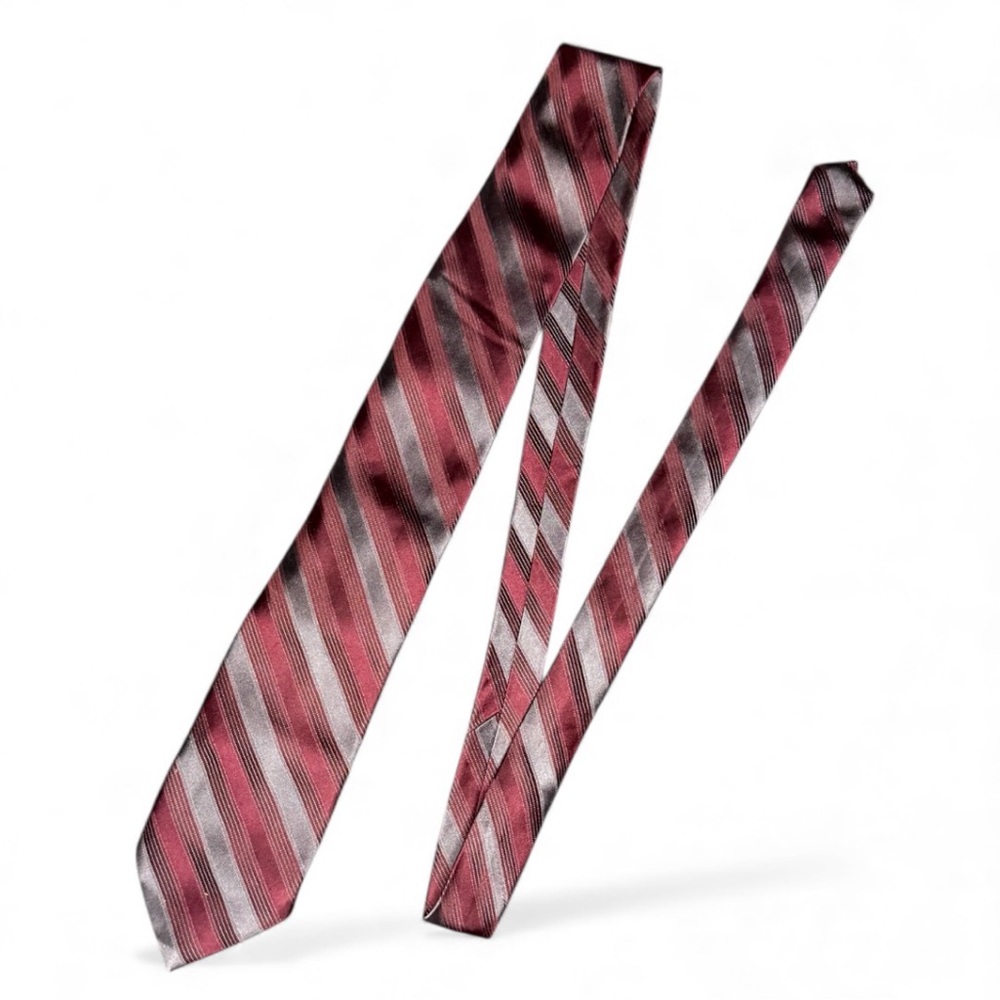 Calvin Klein Red and Gray Striped Tie